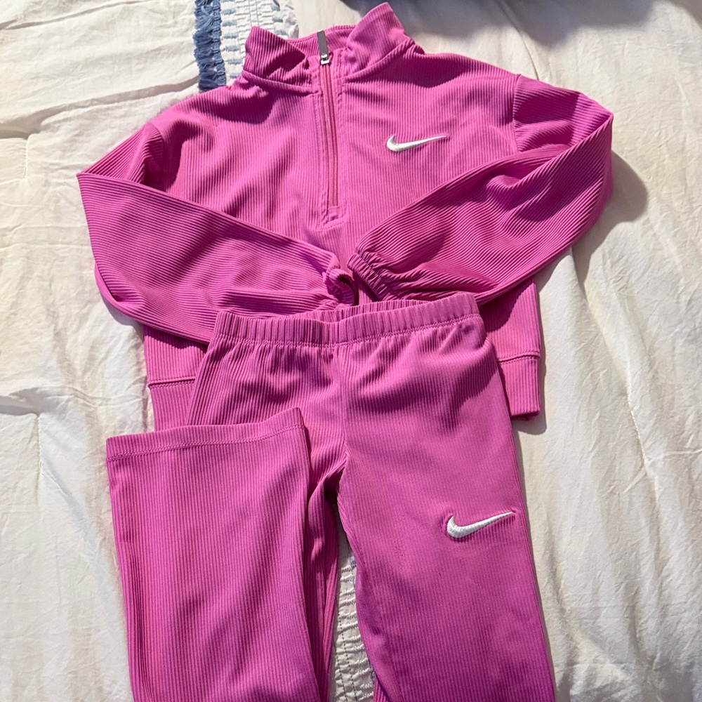 Nike Girls Hot Pink Ribbed Leggings and Half-Zip Top
